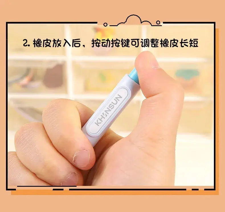 Simples Market press eraser pen with replaceable core, grey body and blue eraser tip