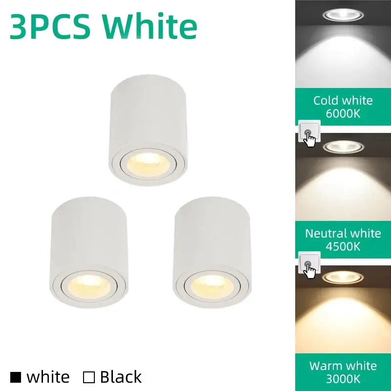 3-pack white GU10 LED downlights for ceilings by Simples Market; cylindrical ceiling spotlights with replaceable bulbs