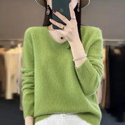 Women's Merino Wool V Neck Pullover Sweater Loose Fit for Autumn and Winter Comfort