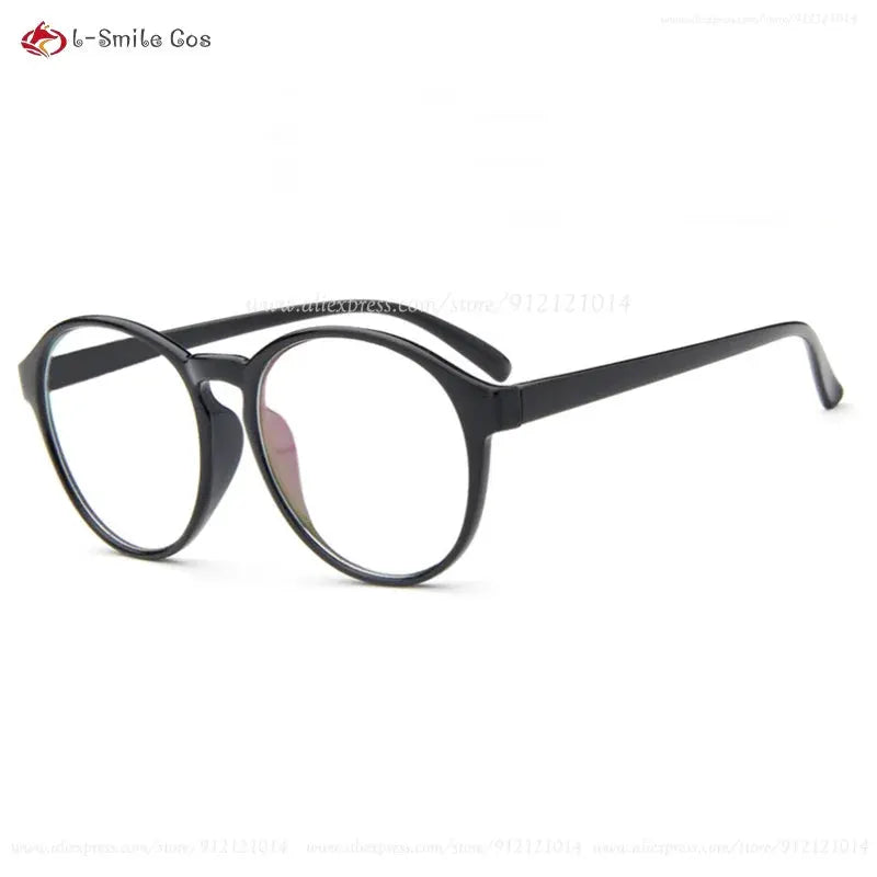 Glasses, black round-frame with thick temples and clear lenses for cosplay