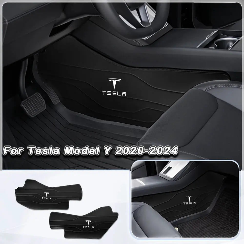 Tesla Model Y floor mat set, 2 pcs, black with Tesla logo, for 2020-2024, by Simples Market