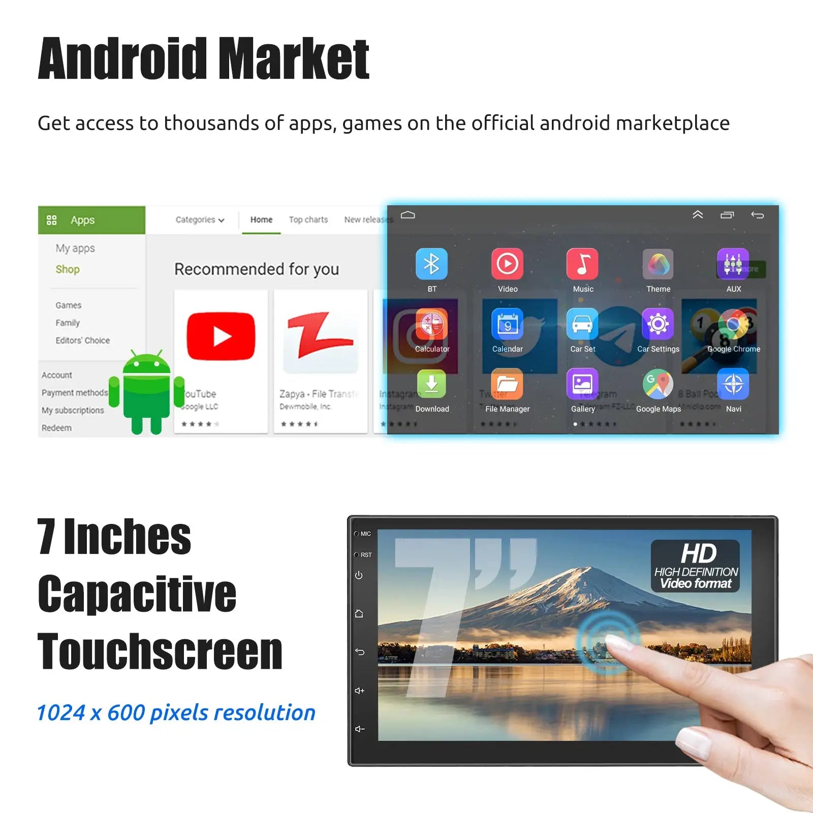 Simples Market ESSGOO 7/9/10-inch Android Auto car stereo with CarPlay, GPS and Wi‑Fi capacitive touchscreen