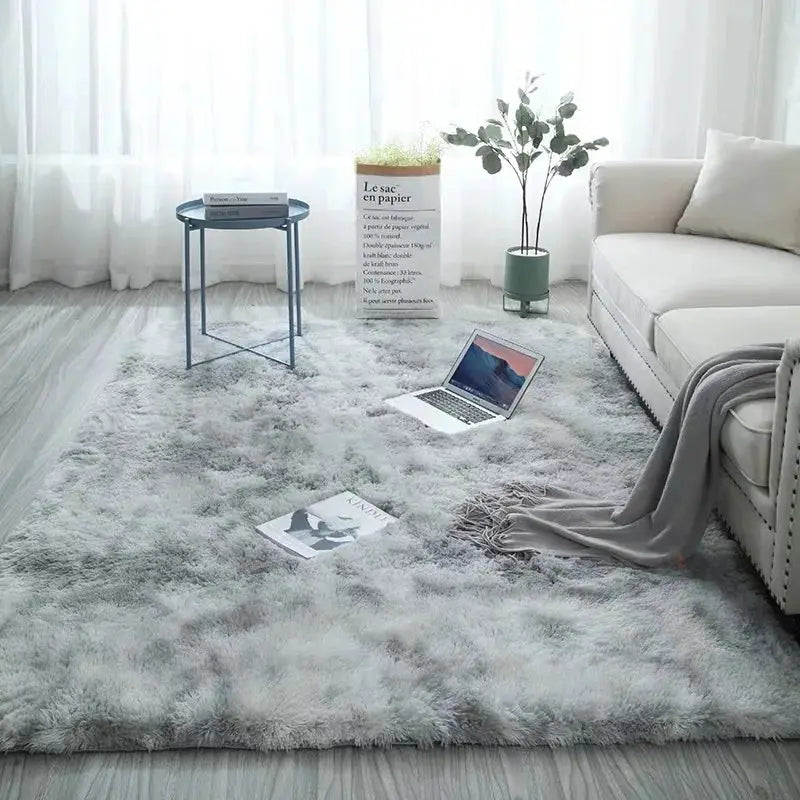 Premium fluffy area rug light gray shag carpet for living room, indoor use