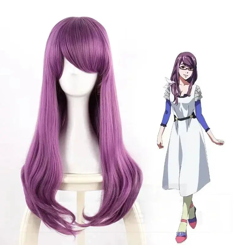 Rize Kamishiro cosplay wig, long purple wavy synthetic hair, heat resistant; Simples Market, 2 items pictured
