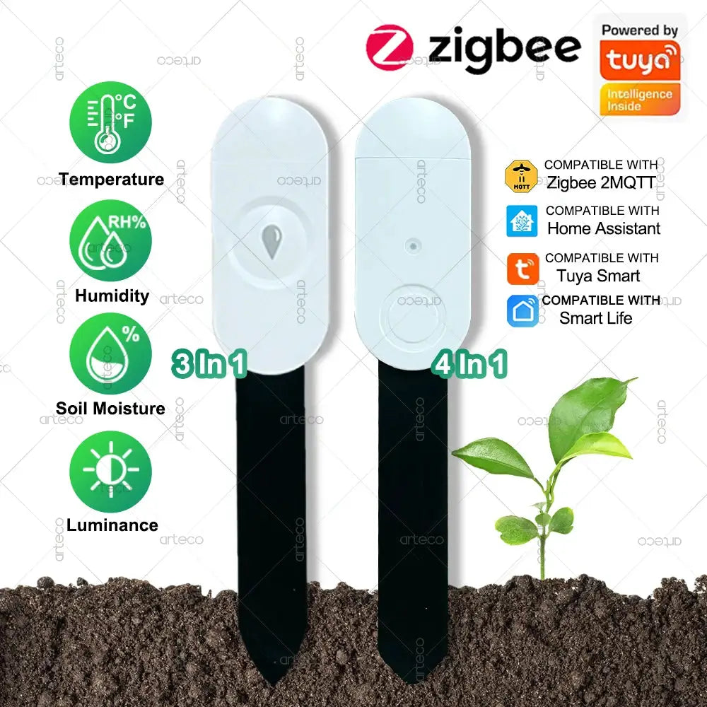 Simples Market Zigbee soil moisture sensors 3-in-1/4-in-1 with temp, humidity, luminance; Tuya Zigbee2MQTT
