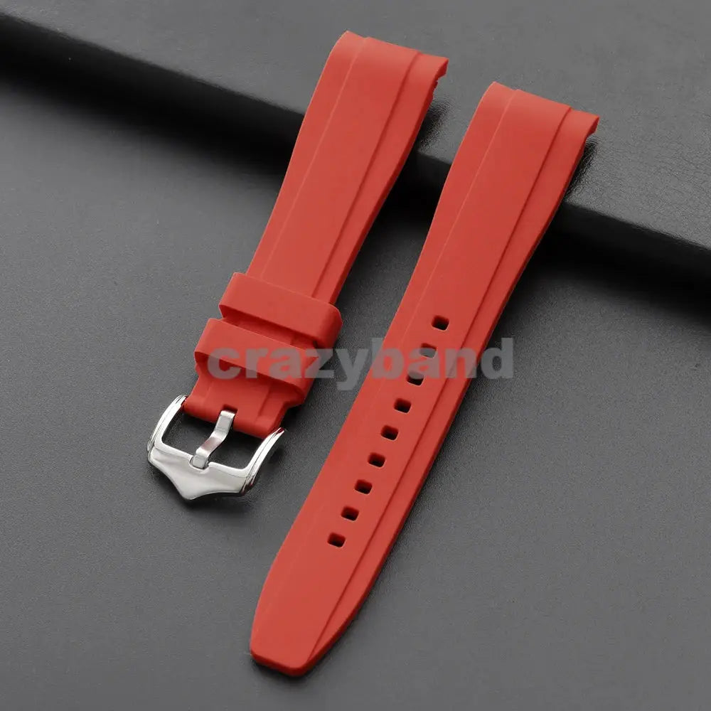 Set of two red silicone watch straps with silver buckles