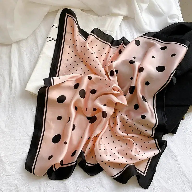 LuxeSilk Dot Print Silk Satin Neck Scarf 70 By 70 Cm Elegant And Versatile Hair Accessory For Women