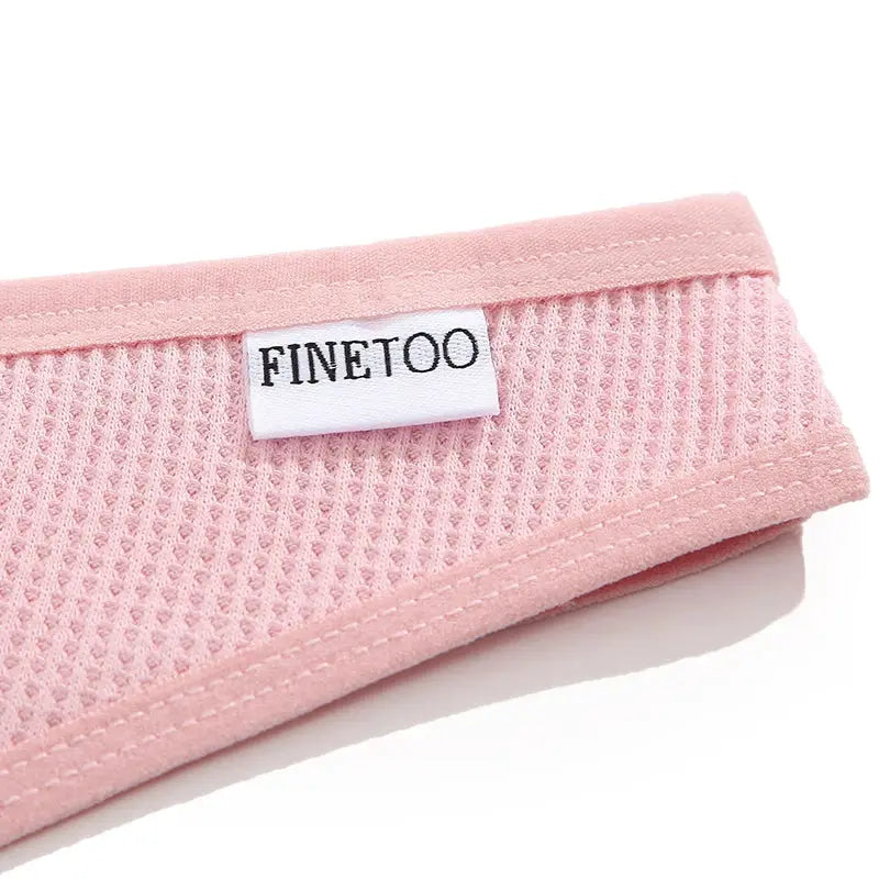 Panties by FINETOO in pink waffle cotton with brand tag and textured waistband