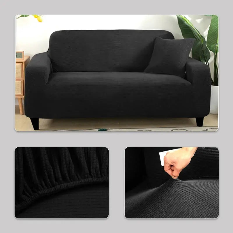 Elastic Jacquard sofa cover by Simples Market; black stretch slipcover for 1–5 seat couches.