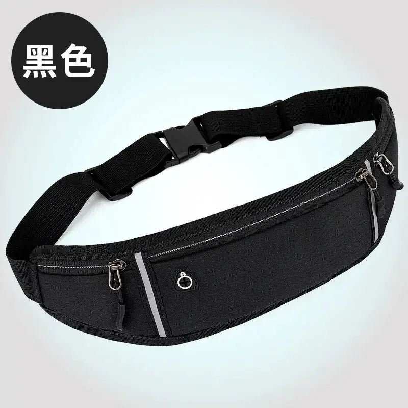 Waist bag black waterproof sport belt bag with multiple zipper pockets and adjustable strap
