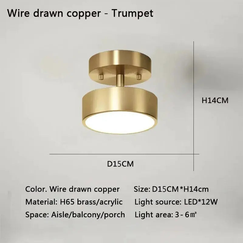 Copper trumpet LED ceiling light by Simples Market, round gold finish for bedroom or living room
