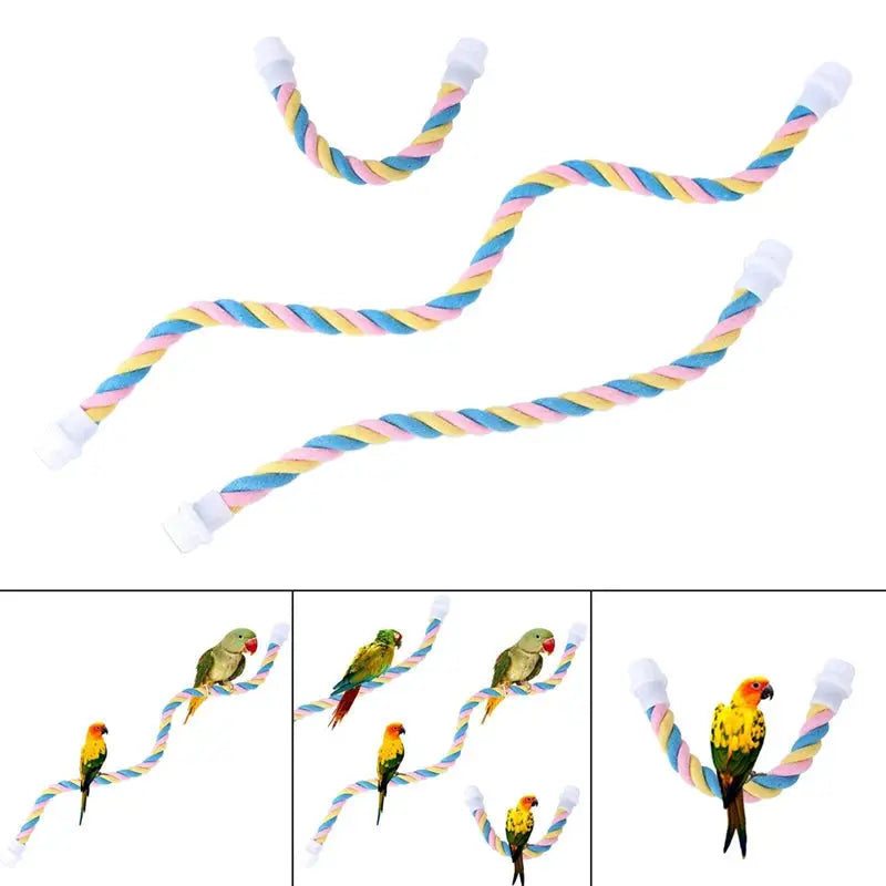 Parrot bite toy 1pc colorful cotton rope with white end caps for cage by Simples Market