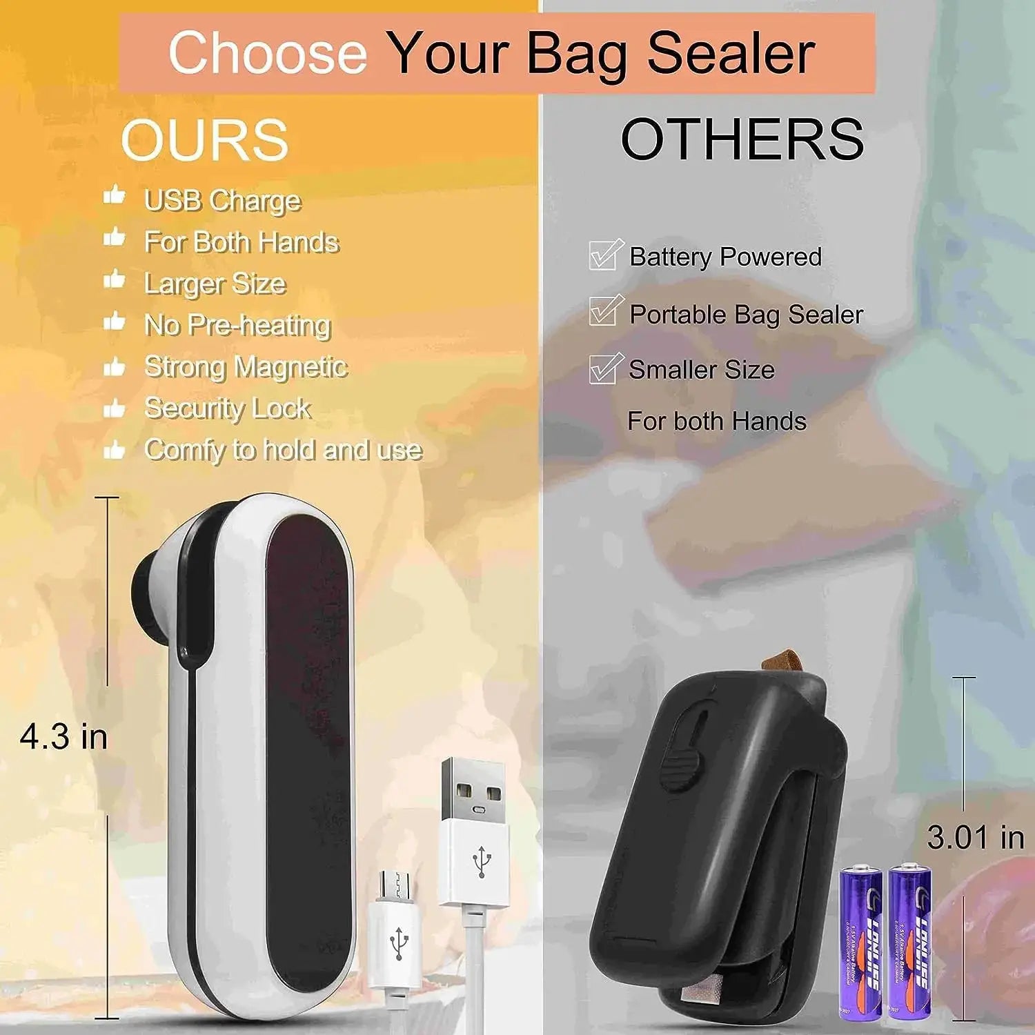Rechargeable 2 In 1 Bag Mini Heat Sealer For Food Storage Plastic Bags USB Powered Clip Sealer