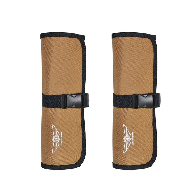 Tool roll pouches by Simples Market, brown Oxford cloth with black trim, 2-pack with buckle closures.