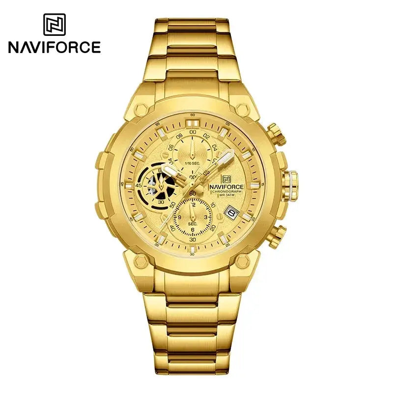 Men's NAVIFORCE gold-tone stainless steel chronograph wristwatch, 3ATM water-resistant with date display