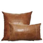 Simples Market 2 faux leather pillow covers in brown, large square and rectangular decorative cushions for couch or bed