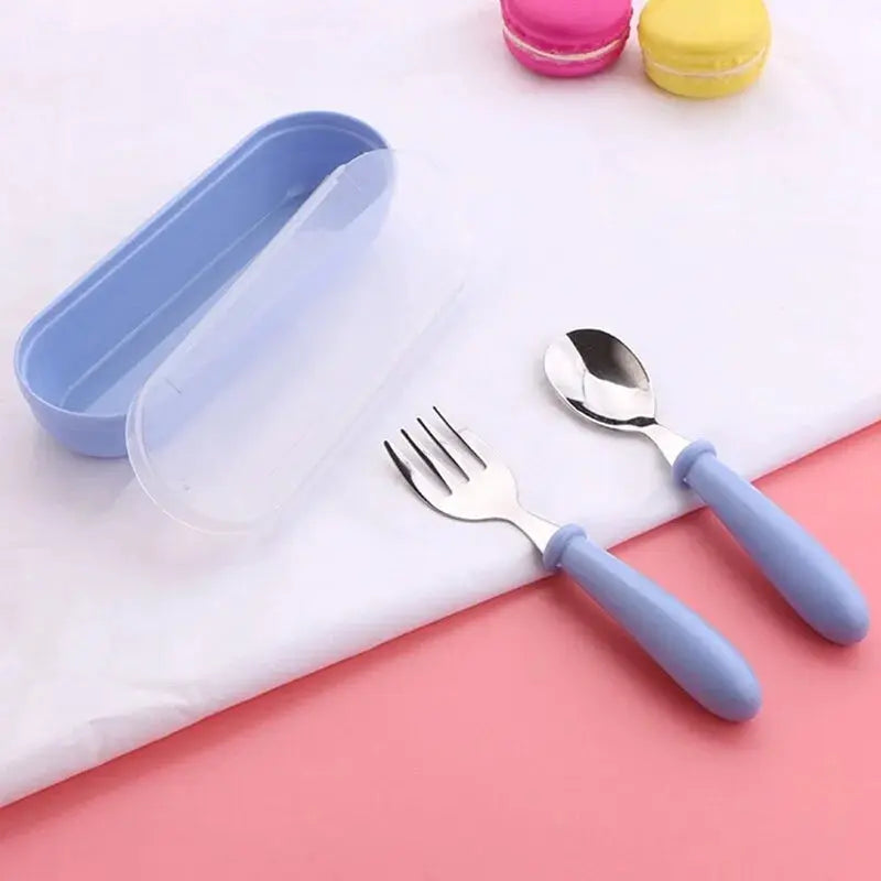 3 Piece Children Spoon And Fork Set Stainless Steel Portable Baby Feeding Utensils For Toddlers