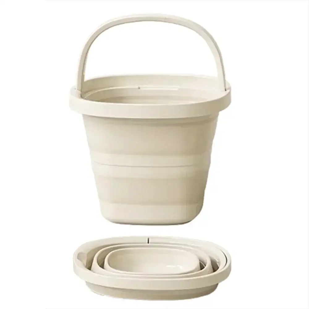 Large-capacity foldable water bucket with handle by Simples Market, cream-colored tub