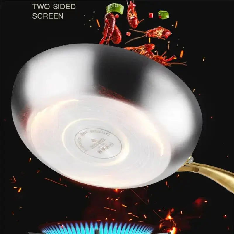 KEMORELA 316 Stainless Steel Frying Pan With Golden Handle Nonstick Wok Pan For Gas Stove Universal Cooking Pot