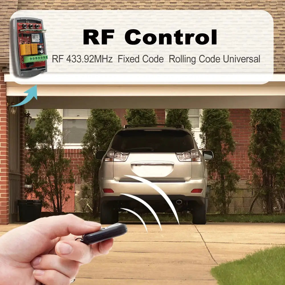 RF Control 433MHz 2-channel garage door receiver with handheld black remote