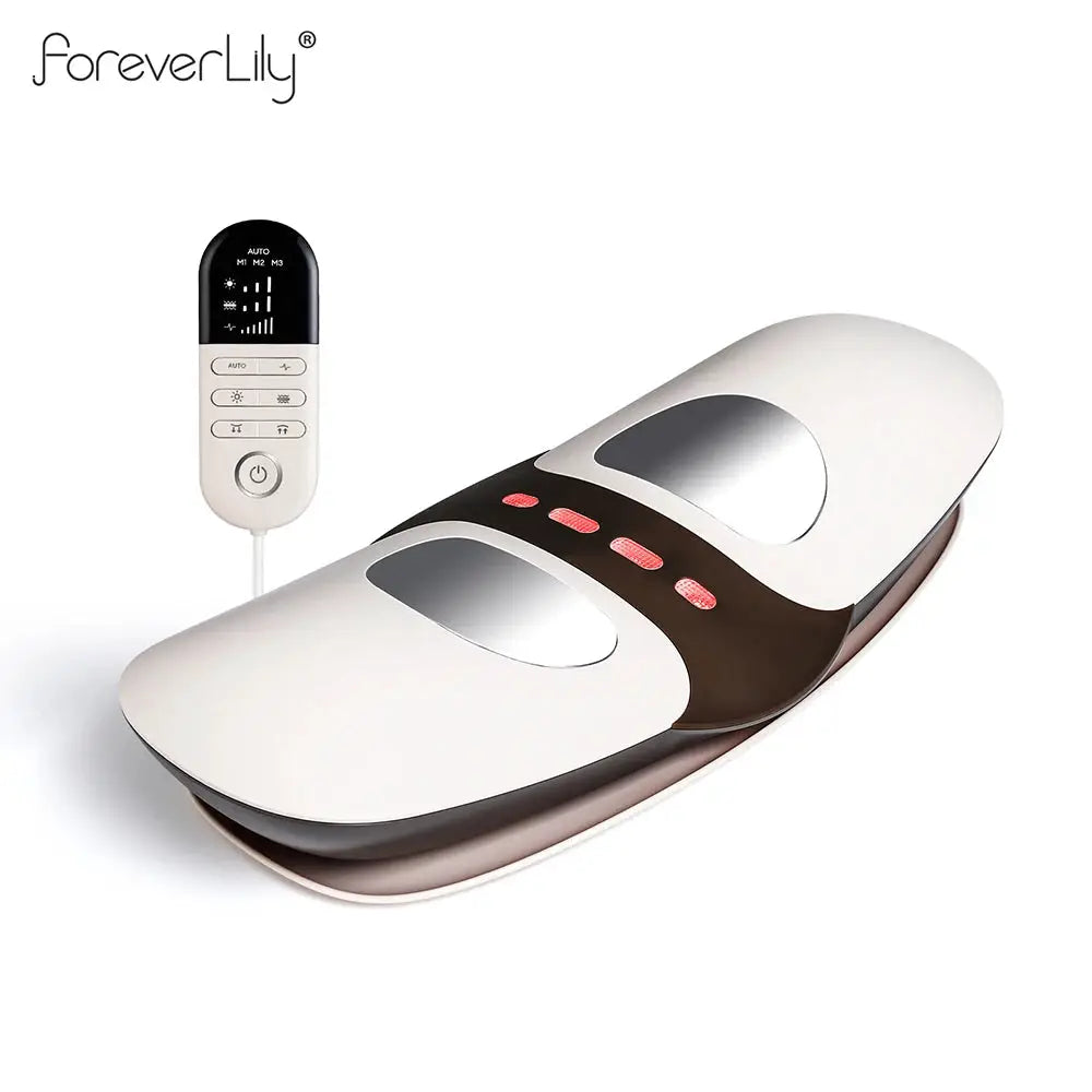ForeverLilly electric lumbar traction massager with remote; white and brown waist device for back and spine.