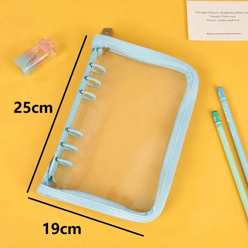 Simples Market A5 macaron binder, transparent cover with light-blue trim and ring binder