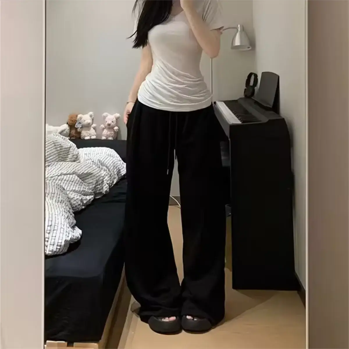 Harajuku Women Wide Leg Sweatpants For Spring And Fall Oversized Comfort In Smooth Polyester