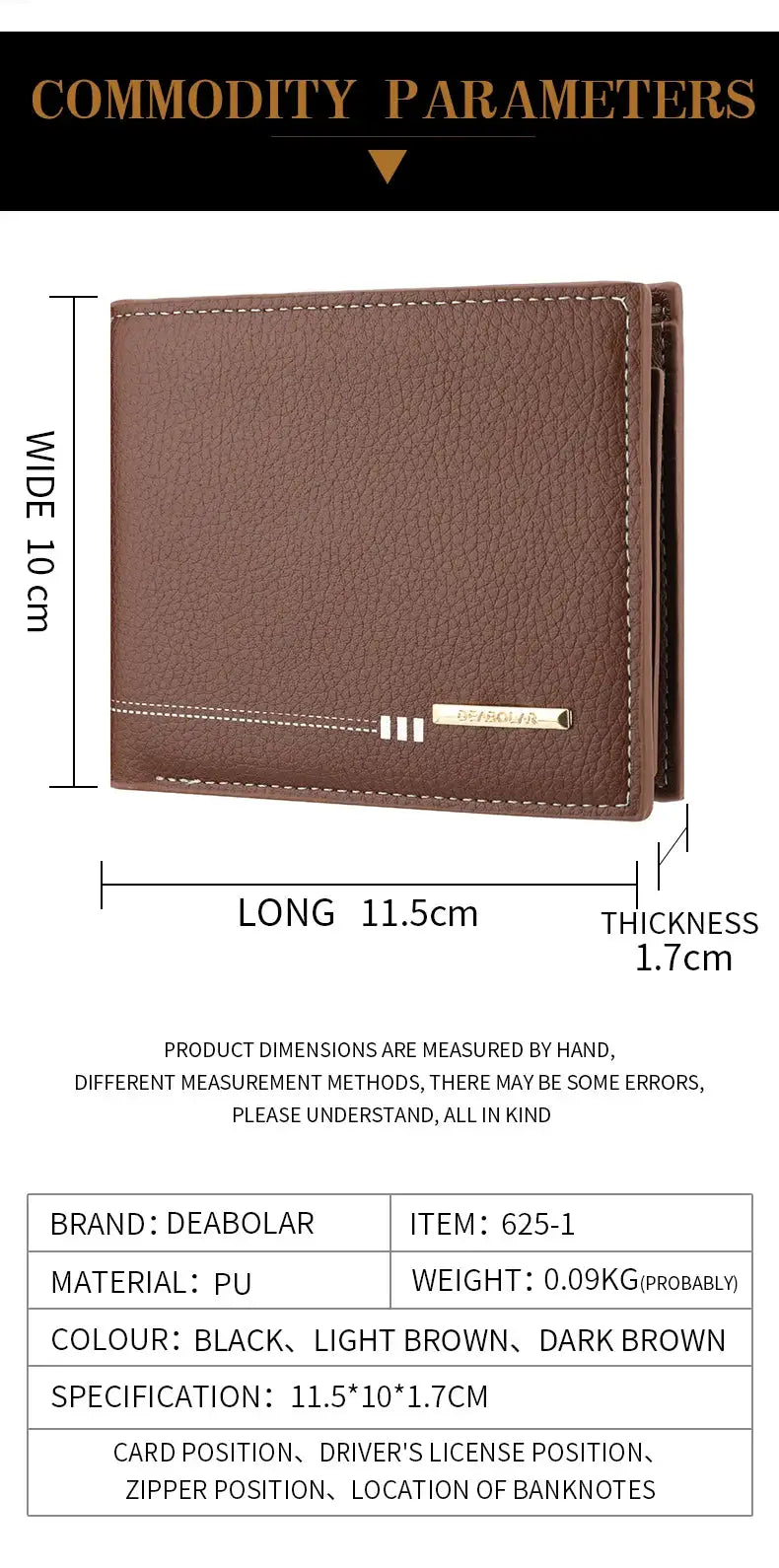 Men's brown lychee-textured PU leather wallet with zipper coin purse