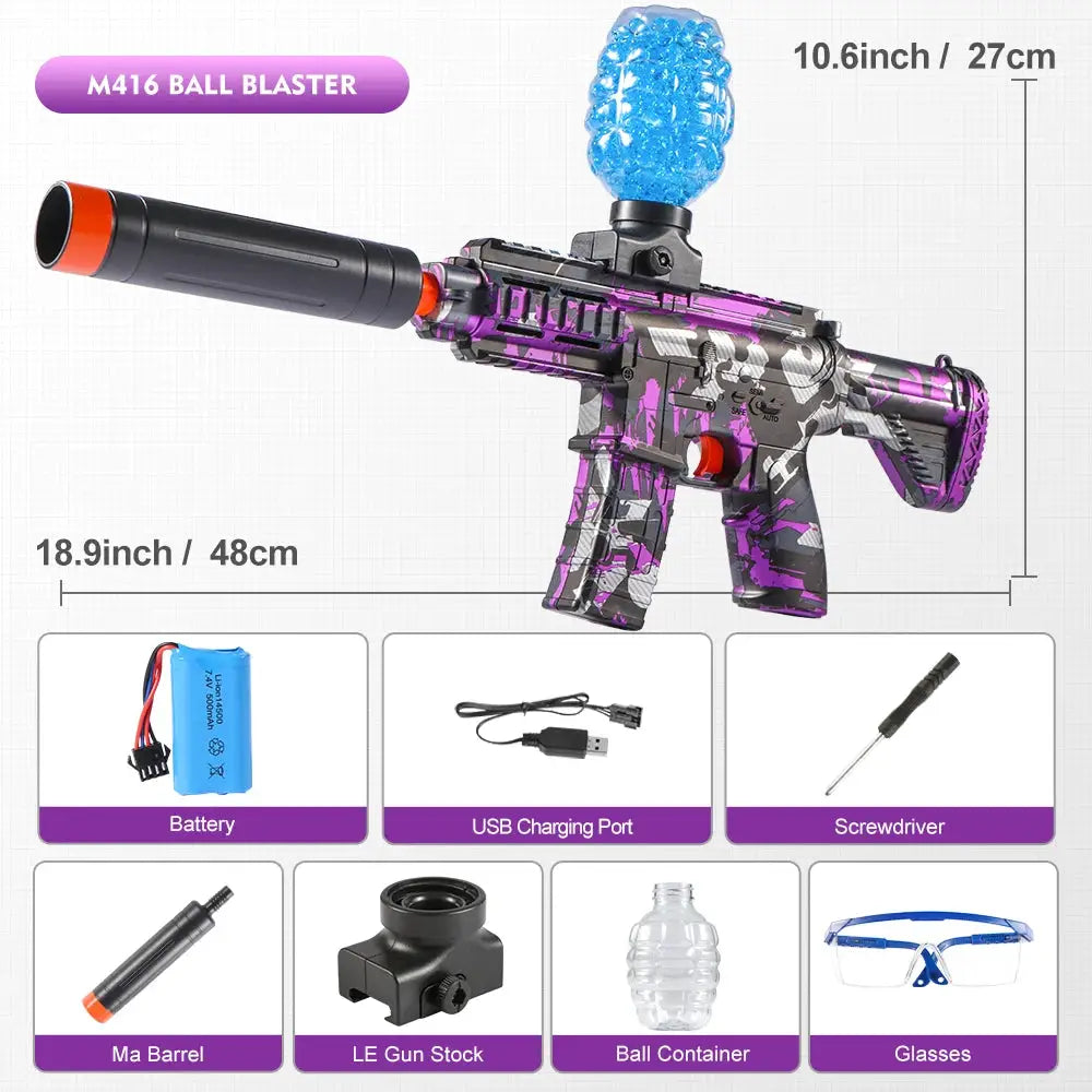 M416 Electric Ball Blaster Toy Gun High Speed Metallic Finish Rechargeable Outdoor Party Gift