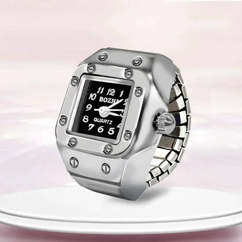 RetroPulse Heart Ring Watch With Adjustable Elastic Strap For Finger Sizes And Vintage Punk Roman Quartz Movement
