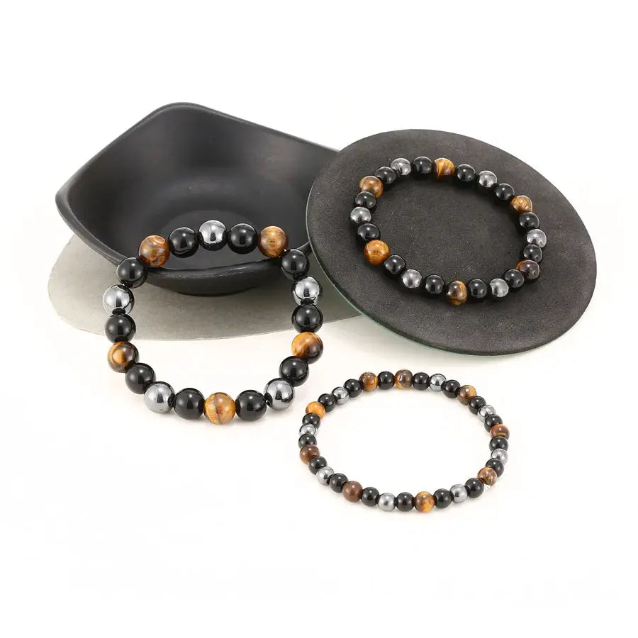 Natural Black Obsidian Hematite Tiger Eye Bead Bracelet for Men and Women Magnetic Health Protection Jewelry