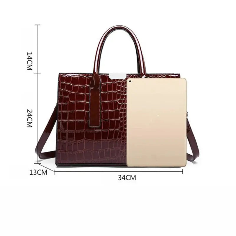 Luxury Crocodile Pattern Handbag by Simples Market, burgundy PU leather top-handle shoulder bag with large capacity
