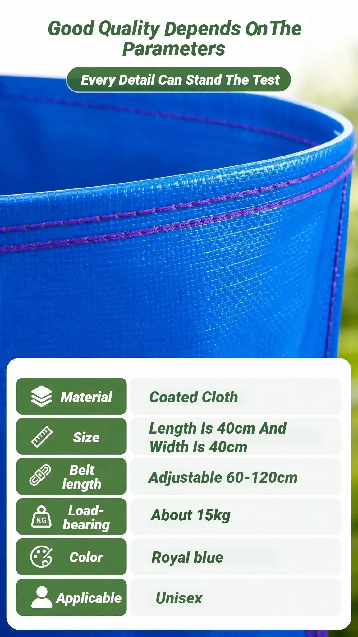 Simples Market waterproof fruit-vegetable picking apron in royal blue coated cloth