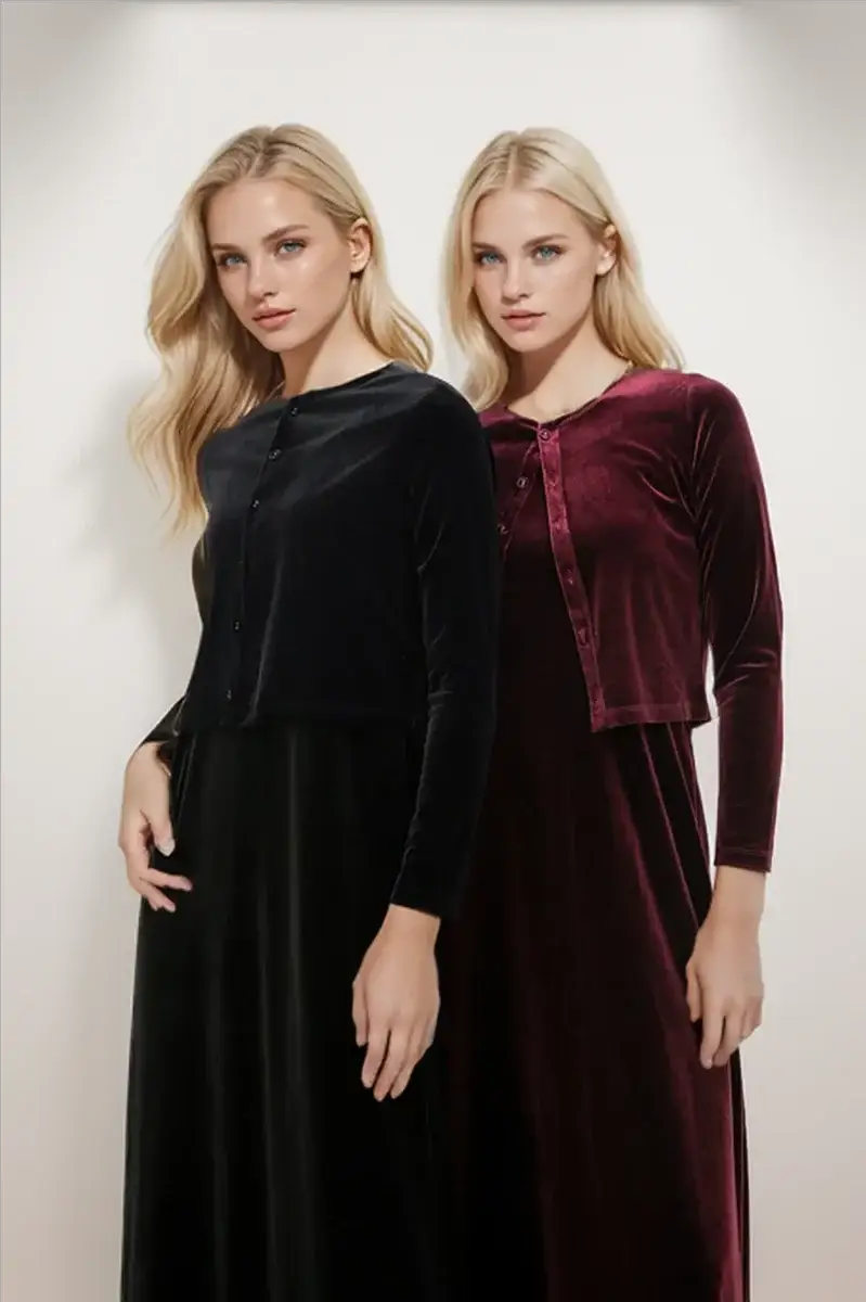 Autumn Solid Color Sleeveless Dress With Long Sleeve Cardigan Set In Cozy Polyester Fleece For All Day Comfort