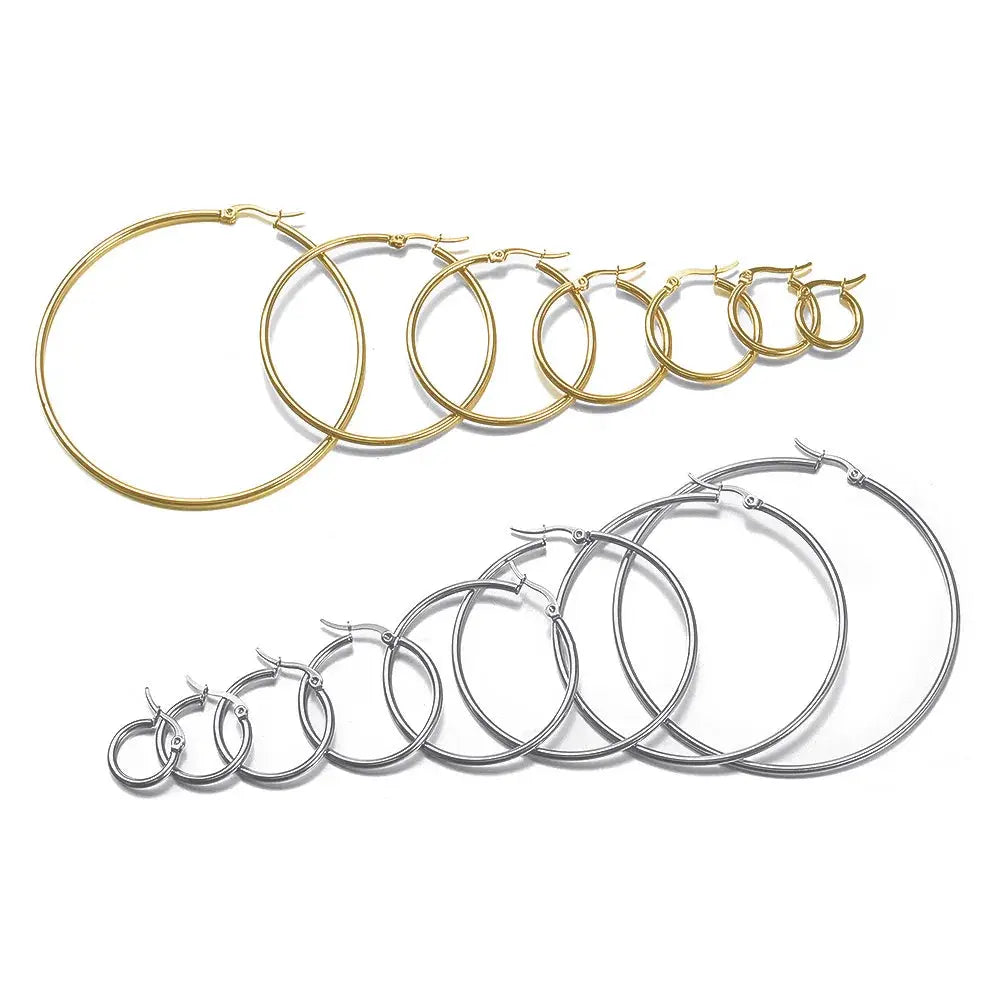 Hoop earrings set in gold- and silver-tone stainless steel, assorted sizes for men and women