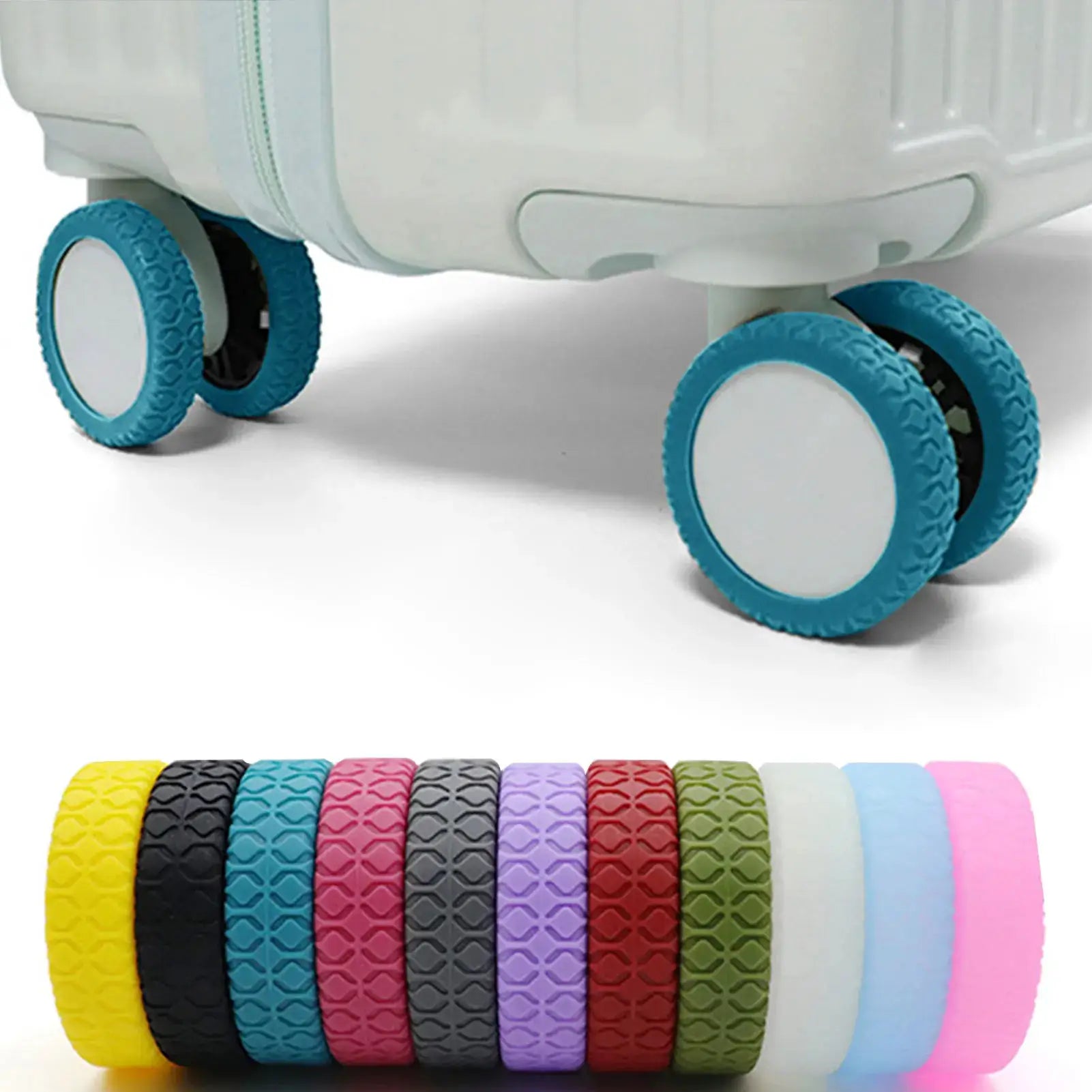 LuggageGuard Wheel Protector Covers Wear Resistant Silicone For Quiet Scratch Free Spinner Wheels
