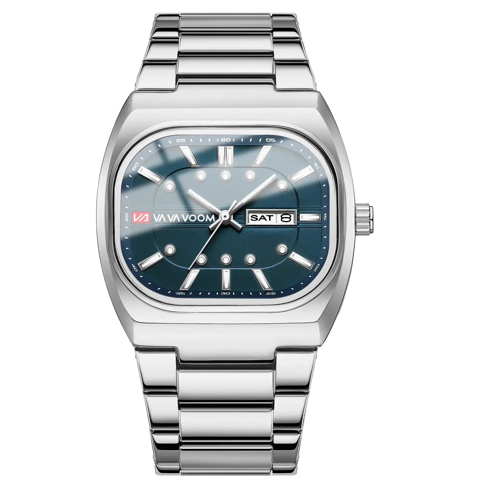 VAVA VOOM men's 40mm square stainless steel dive watch with blue gradient dial and day/date display