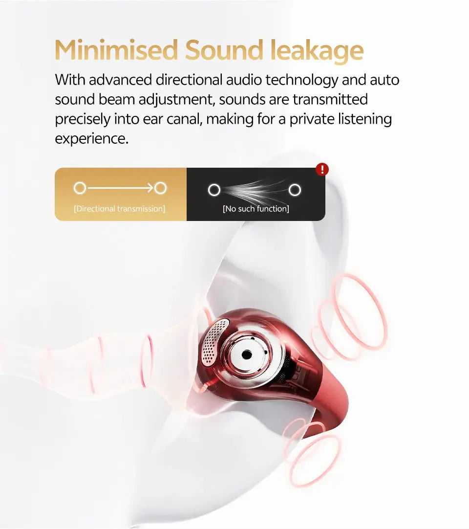 QCY Crossky C30S open-ear wireless earphones, red clip-on design