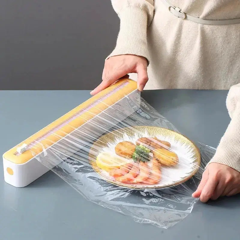Kitchen Cling Film Cutter With Suction Base Mount For Easy Plastic Wrap Dispensing On Refrigerator