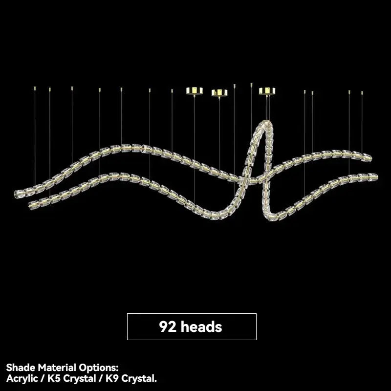 Necklace chandelier ceiling light by Simples Market with 92 crystal acrylic bead strands, adjustable multi-strand design