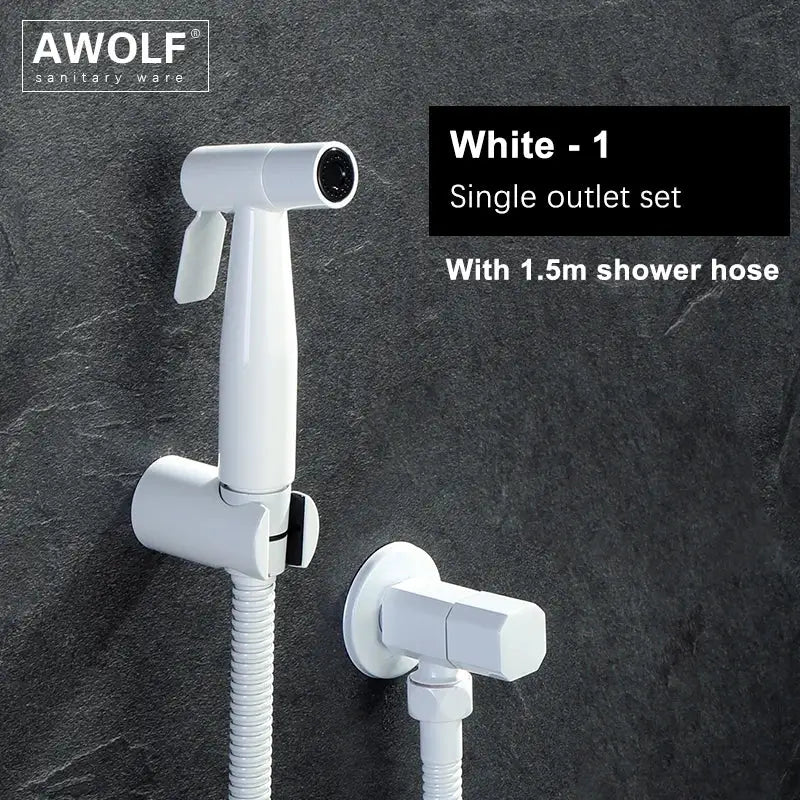 Handheld bidet sprayer set with white head, hose, and wall mount by Simples Market