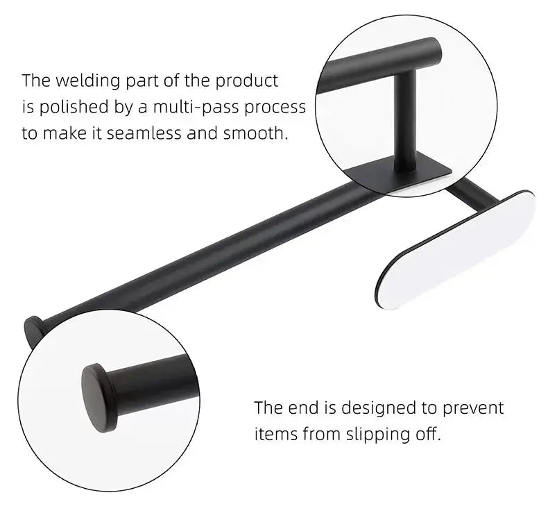 Kitchen paper towel holder with adhesive wall-mount in black metal