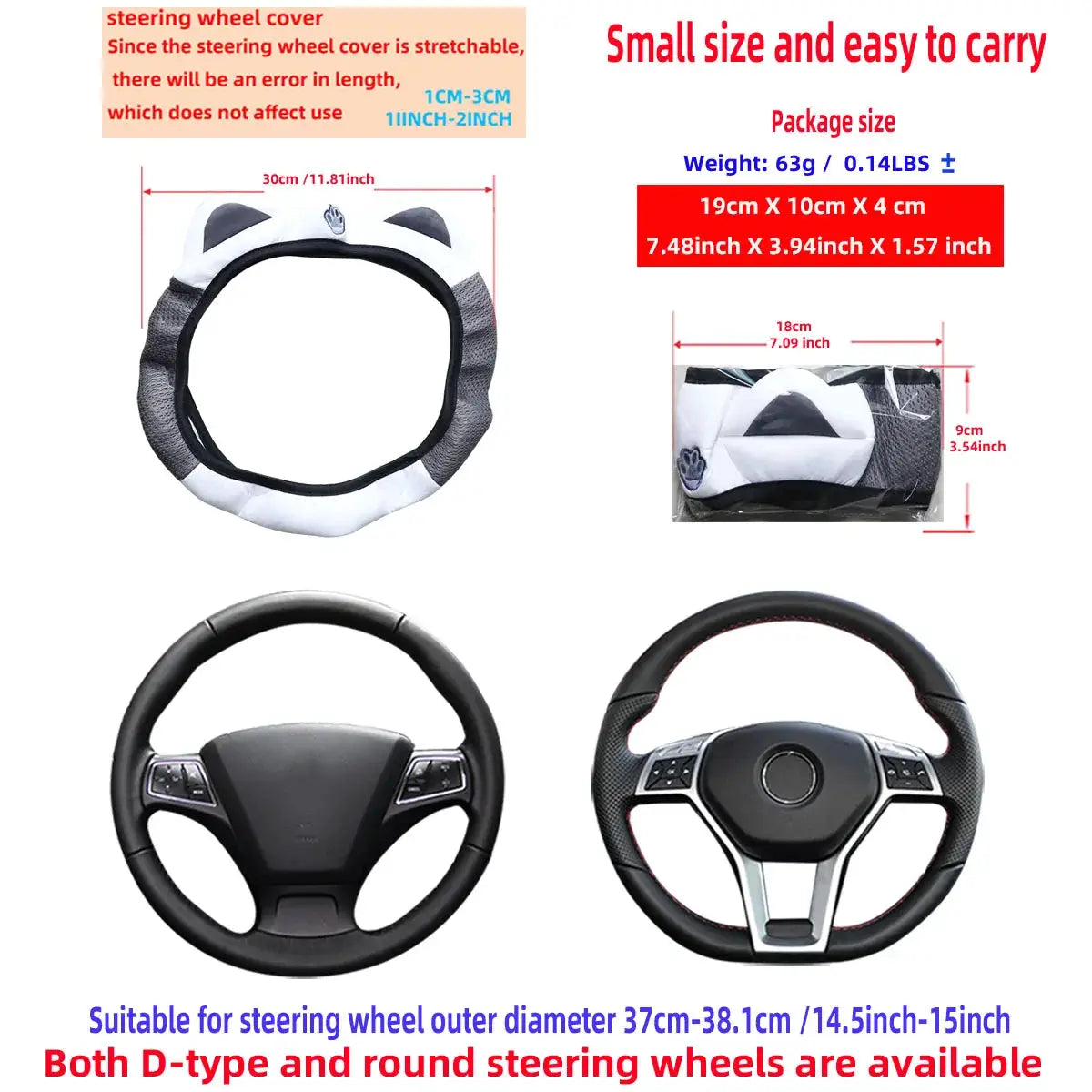 Steering wheel cover Simples Market cat-themed breathable mesh for 14.5–15 inch wheels