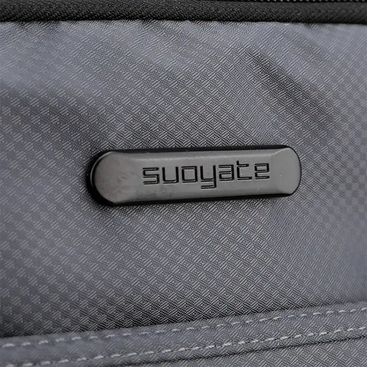 Men's crossbody bag in gray fabric with a black suoyate logo badge