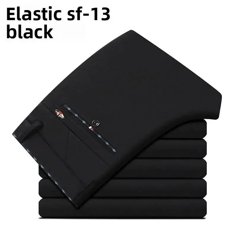 Men's elastic waist dress pants, black, wrinkle-resistant office trousers