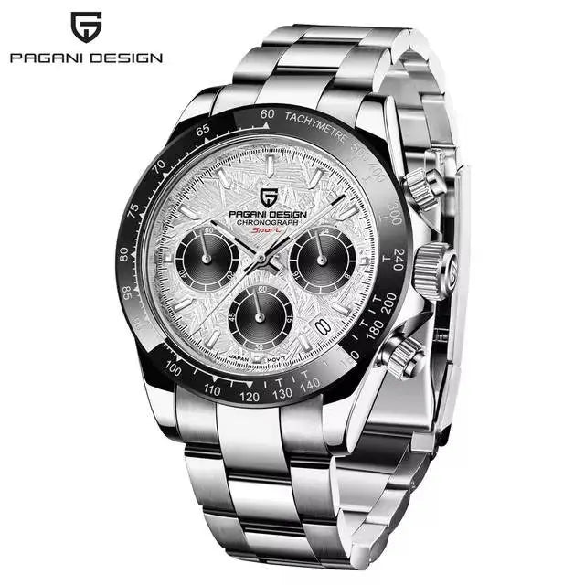 Pagani Design PD1644 men's stainless steel chronograph watch with sapphire glass and black tachymeter bezel