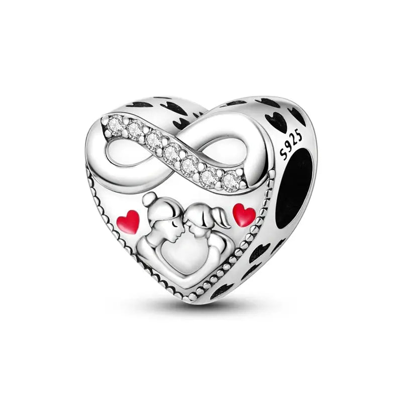 Mother's Day 925 Sterling Silver Heart Charms Beads Dangle For Bracelets Love Mom Jewelry Gift