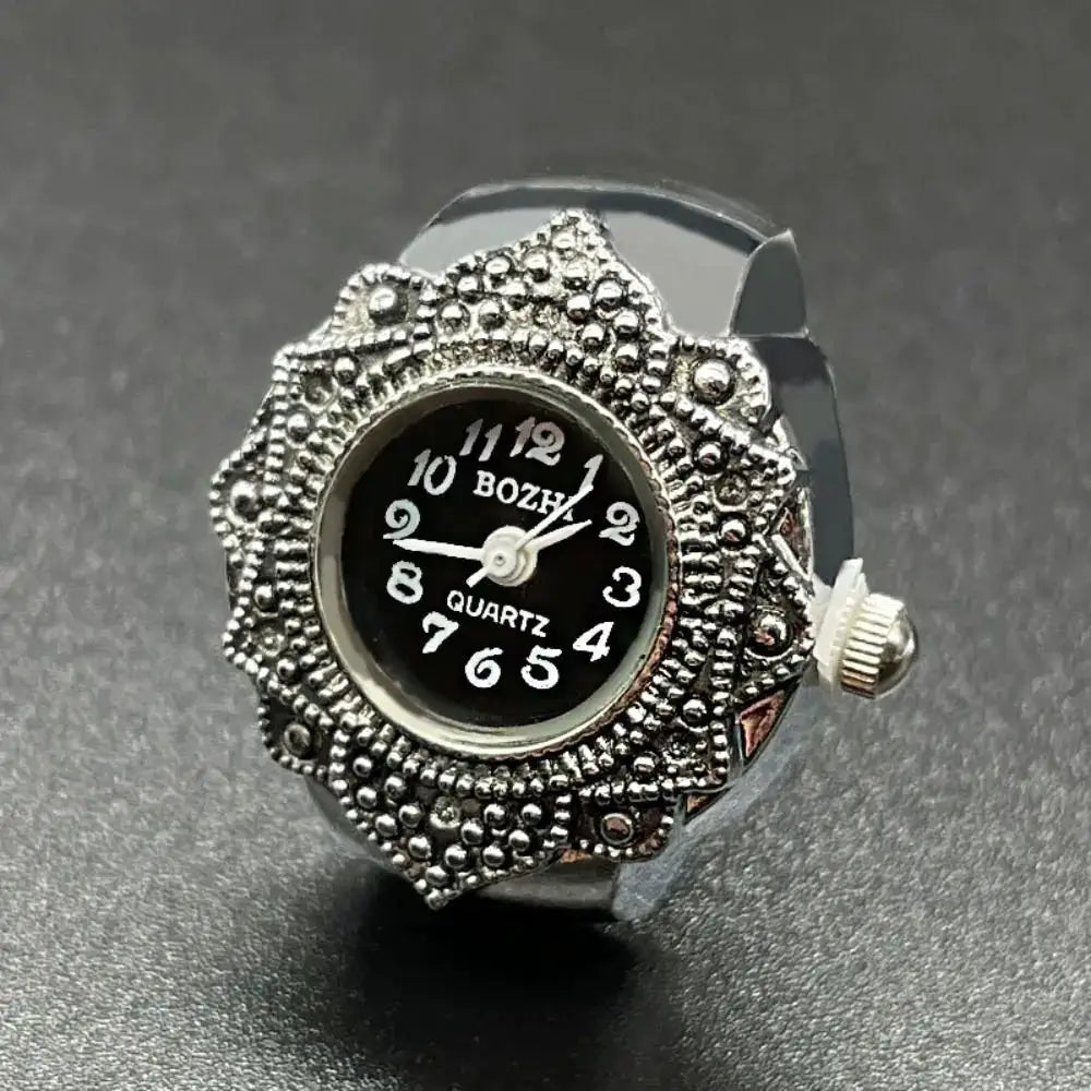 RetroPulse Heart Ring Watch With Adjustable Elastic Strap For Finger Sizes And Vintage Punk Roman Quartz Movement