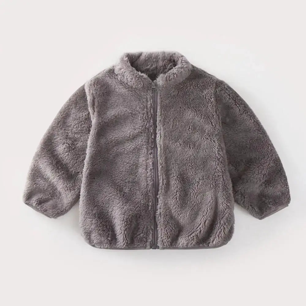 Solid Color Plush Coat For Kids Autumn Winter Warm Casual Jacket Greatcoat Outerwear Baby Boy Girl Toddler