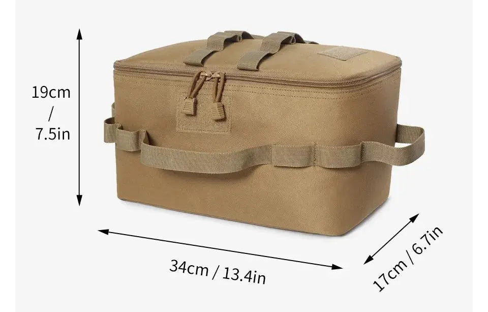 Large Capacity Outdoor Camping Storage Bag tan fabric with zipper top and dual carrying handles